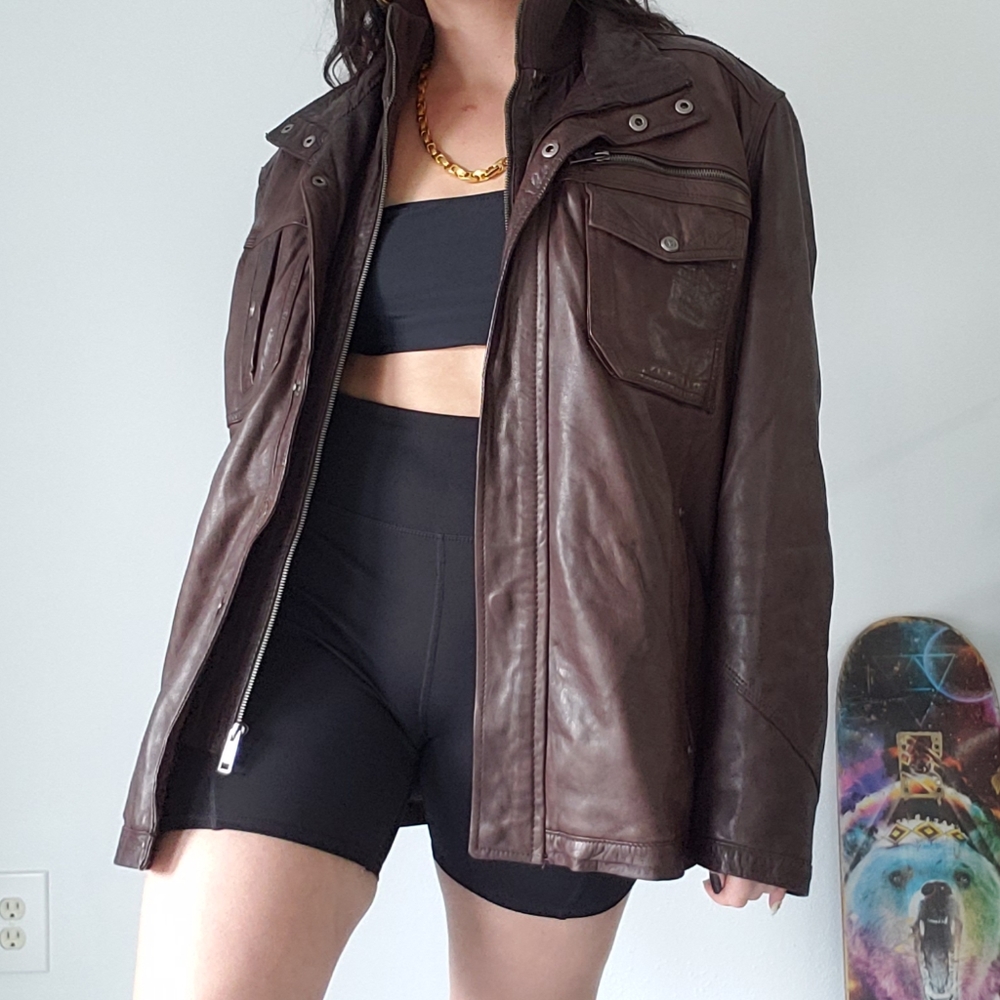 Marc New York by Andrew Marc brown leather jacket - Picture 2 of 5